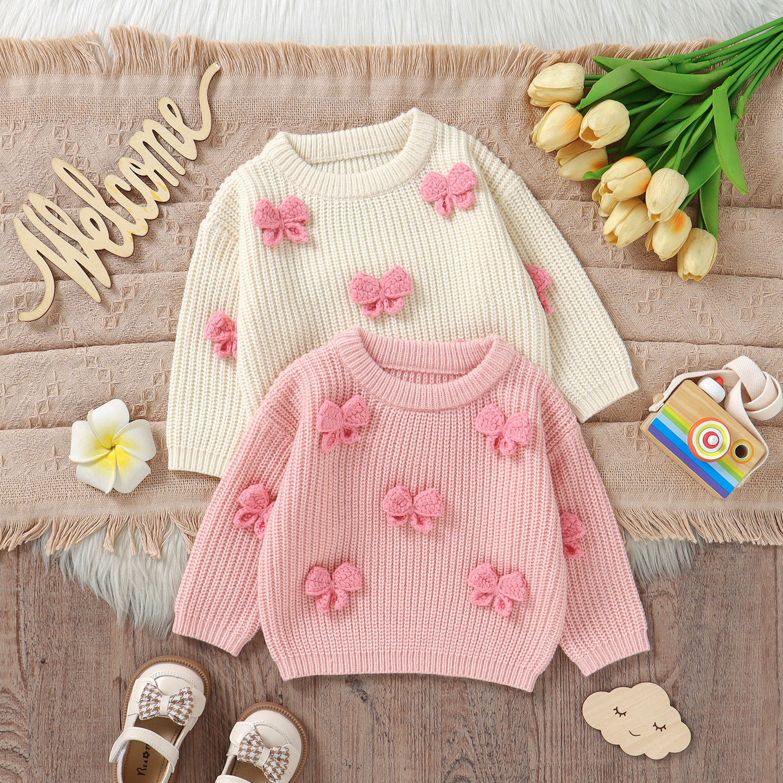 Winter Clothing Newborn - Fashion Bowknot Knitted Baby Girls Sweaters