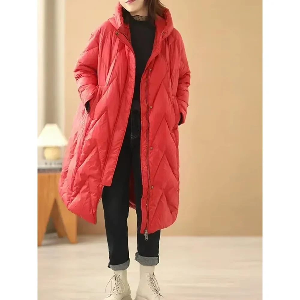 Puffer Jacket Women Down - Lady Loose Long Coat White Duck